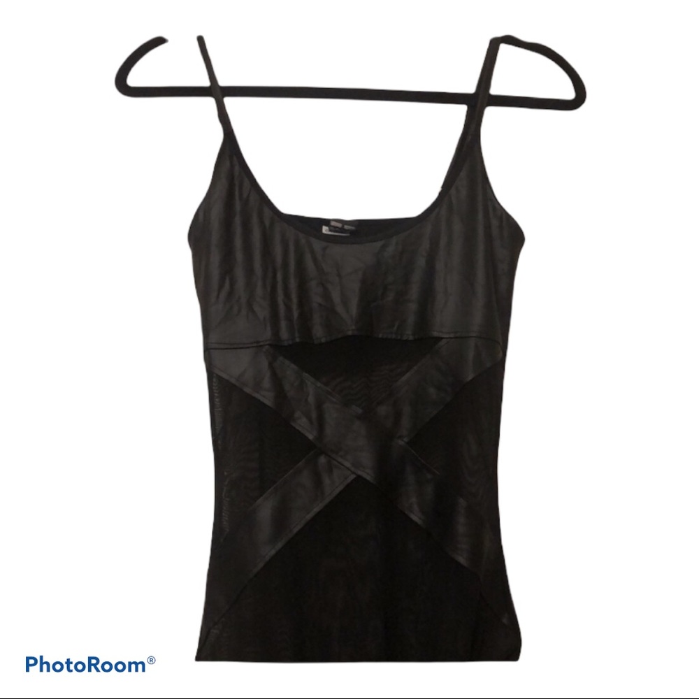 Black mesh/faux leather bodysuit
